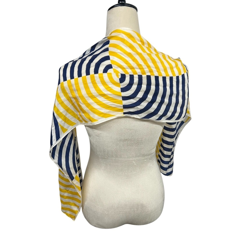 Vera Neumann Vintage Scarf Navy Yellow Geometric Spiral Mod 70s MCM Retro